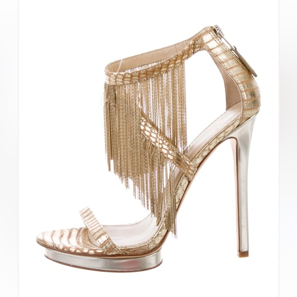 Brian Atwood Shoes - Brian Atwood Gold Fringe Sexy Heels Holiday Party‎ Christmas New Year shoes 7
